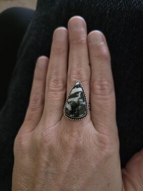 Sterling Silver Teardrop White Buffalo Stone Statement Ring-Size 9